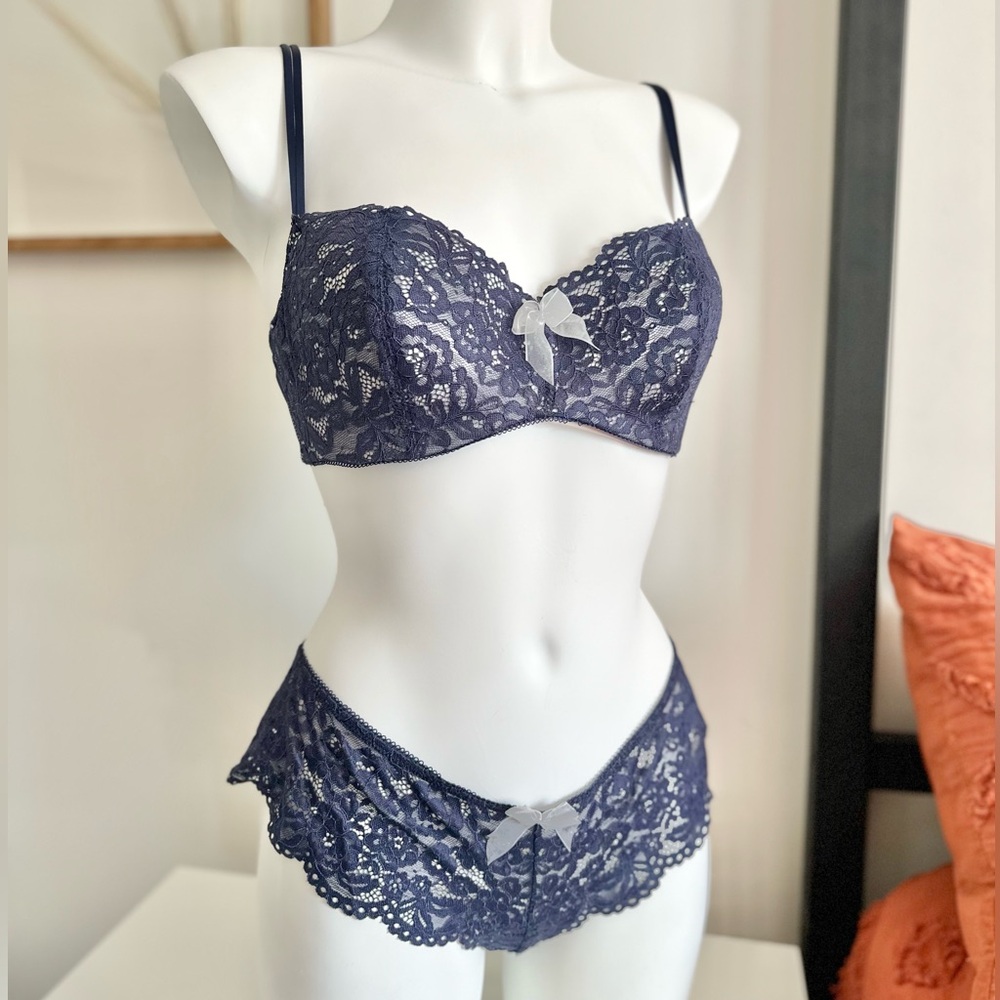 B. Tempted size 38C navy lace bra panty set